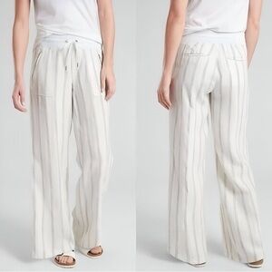 Athleta Cabo Tide Linen Wide Leg Pant in Ivory/Grey Milan Stripe Size 6